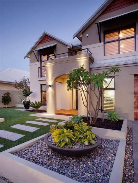 Inspirational front door entrance ideas, including outdoor lighting, landscaping, water features, double front doors, and contemporary pivot front door designs. 32 Creative Home Front Landscape Design Ideas
