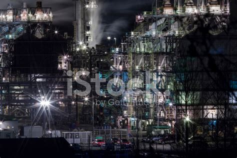 Oil Refinery At Night Stock Photo Royalty Free Freeimages