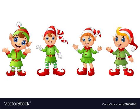 Illustration Of Four Christmas Elves Different Poses Isolated On White