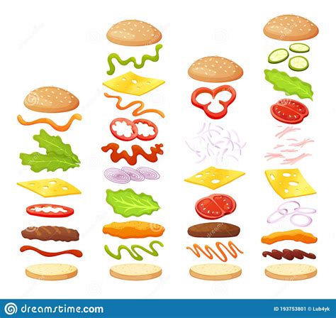 Burger Ingredients Diy Collection. Set Of Isolated Ingredients For Build Your Own Burger And ...