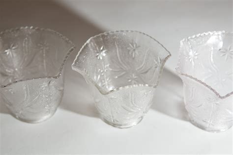 Vintage Starburst Glass Lamp Shades Translucent Ornate Pleated Glass
