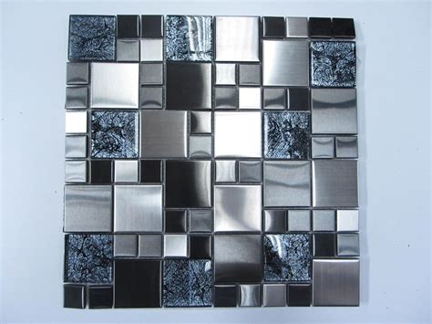 Metalic Mixed Brushed Steel Black And Glass Mosaic Tiles Uk Diy And Tools