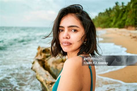 Portrait Of Woman On Tayrona Park Beach Colombian Caribbean High Res