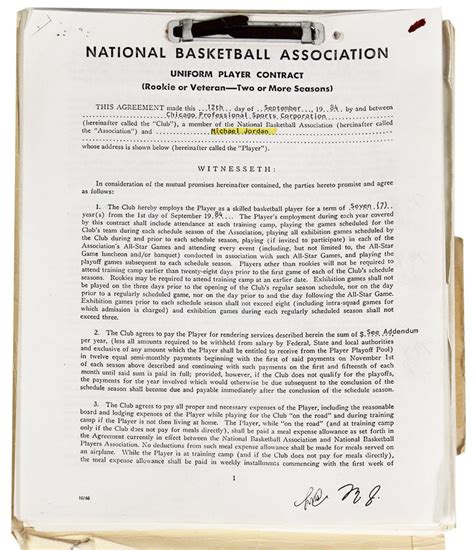 Photocopy Of First Michael Jordan Nba Contract Sells For Over 50000