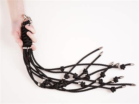 Cat O Nine Tails Rope Whip Medium With Metal Tips In Black Etsy