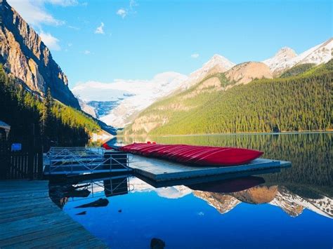 Canoeing Visiting Lake Louise Banff National Park Alberta Canada