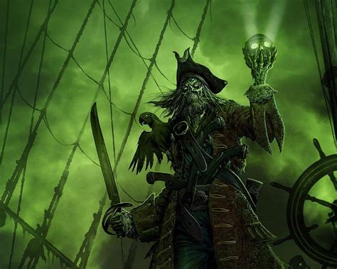 720p Free Download Pirate With Skull Fantasy Green Background