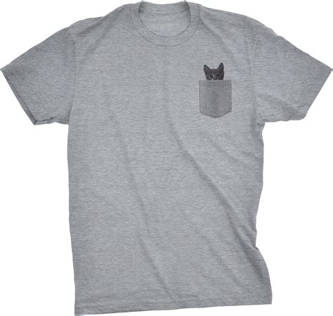 Mens Pocket Cat T Shirt Funny Printed Peeking Pet Kitten Animal Tee For