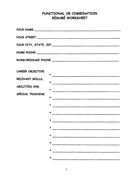 Fill In The Blank Resume Worksheet Pdf Form Formspal