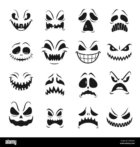 Monster Faces Vector Set Of Halloween Horror Holiday Emoticons Scary