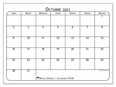 Calendario Octubre De 2023 Para Imprimir 501LD Michel Zbinden CO