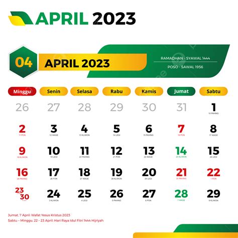 Kalender 2023 April Lengkap Dengan Tanggal Merah Cuti Bersama Jawa Dan