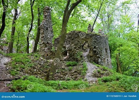 Old Stone Castle Ruins In Forest Hot Summer Day Stock Image Image Of