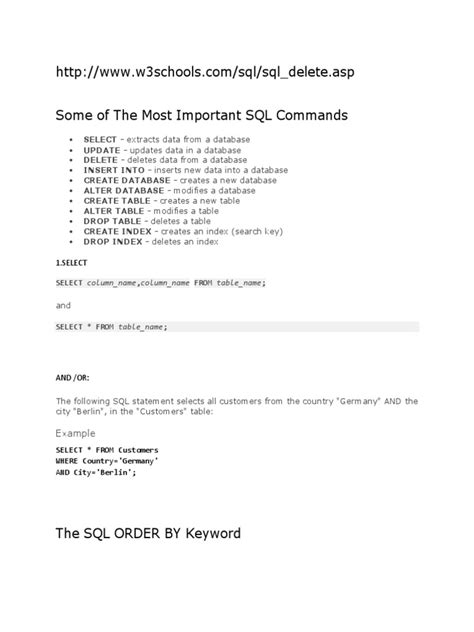 Some Of The Most Important Sql Commands Lect Pdf