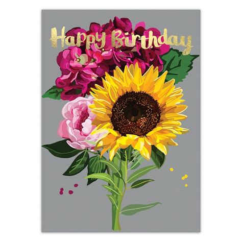 Happy Birthday Sunflower Greetings Card By Sarah Kelleher Uk Finch