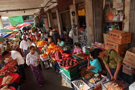 Street Market Of Rangoon In Myanmar Editorial Photography Image Of