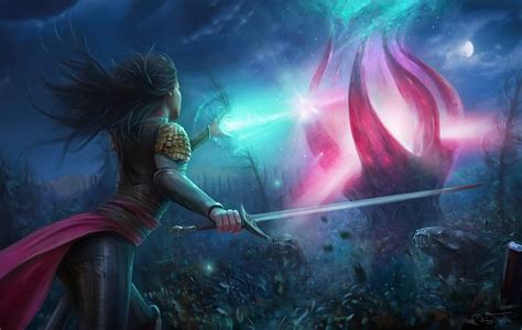 Hd Wallpaper Fantasy Women Warrior Light Mage Sky Sword Woman