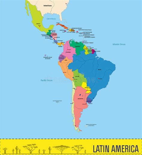 Vector Political Map Of Latin America Stock Vector Illustration Of