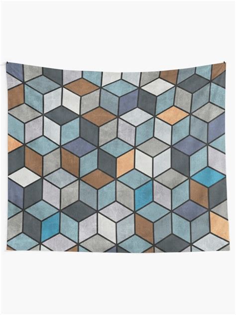 Colorful Concrete Cubes Blue Grey Brown Tapestry By Zoltan Ratko