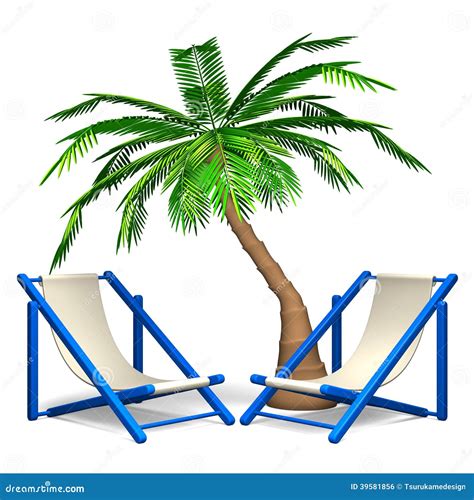 Palm Trees With Beach Chairs Stock Illustration Illustration Of Plant