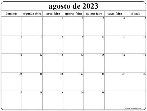 Agosto De 2023 Calendario Gr 225 Tis Em Portugu 234 S Calendario Agosto