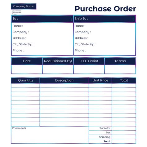 Best Free Printable Purchase Order Template Printablee Com