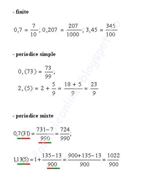 Transformarea Fractiilor Zecimale In Fractii Ordinare Formuleonline