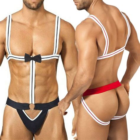 Sexy Men Mankini Beach Swimwear Suspender Thong Waiter Borat Bodysuit Underwear In G Strings