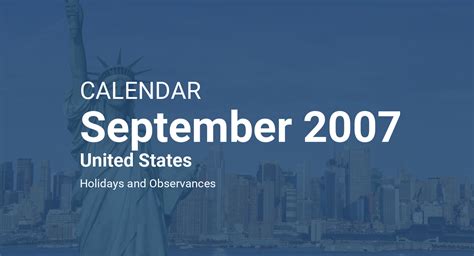 September 2007 Calendar United States