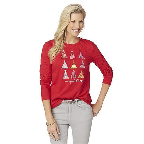 holiday editions women s long sleeve christmas t shirt trees