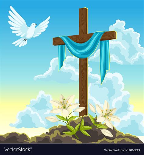 Silhouette Wooden Cross With Shroud Dove And Vector Image