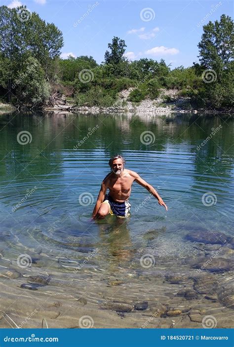 Mature Caucasian Man Bathing In The River Stock Image Image Of Bath Healthy 184520721