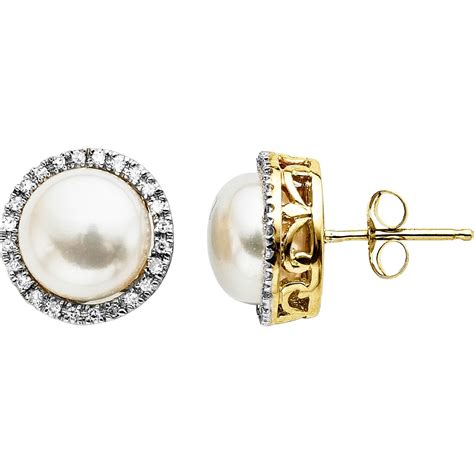 10k Yellow Gold Freshwater Pearl 8mm And Diamond Accent Framed Stud