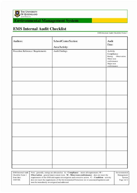 Internal Audit Forms Template Fresh Best Ems Internal Audit Checklist