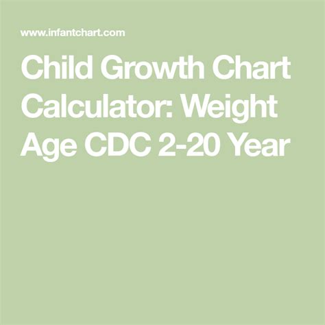 Developed by the national center for health statistics in collaboration with. Child Growth Chart Calculator: Weight Age CDC 2-20 Year ...