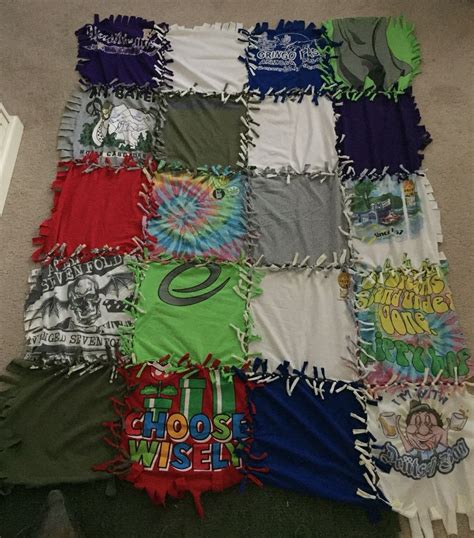 When we were kids, it seemed that my mom always had a quilt on the quilt frame. T-shirt tie blanket. : somethingimade