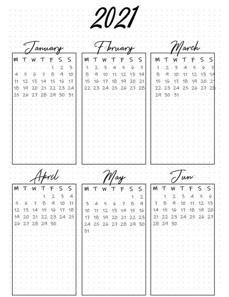 Free Printable Bullet Journal Year At A Glance Calendar Bullet
