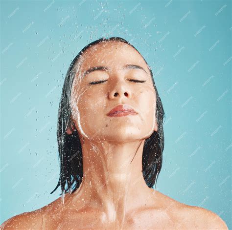 Premium Photo Beauty Asian And Woman In Shower With Face In Water For Wellness Self Care And