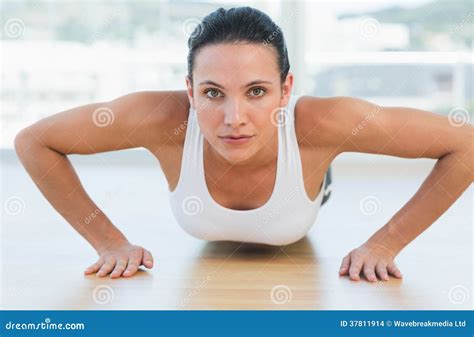 Determined Beautiful Woman Doing Push Ups In Gym Stock Photo Image Of