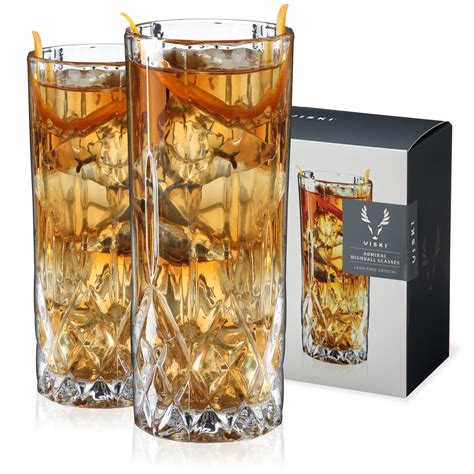 Viski Admiral Crystal Highball Glasses Fancy Tall Drinking Glass For Water And Cocktails Bulk