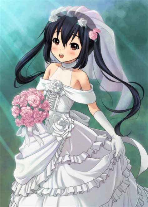 ryunnu nakano azusa k on 1girl d bare shoulders black hair blush bouquet brown eyes