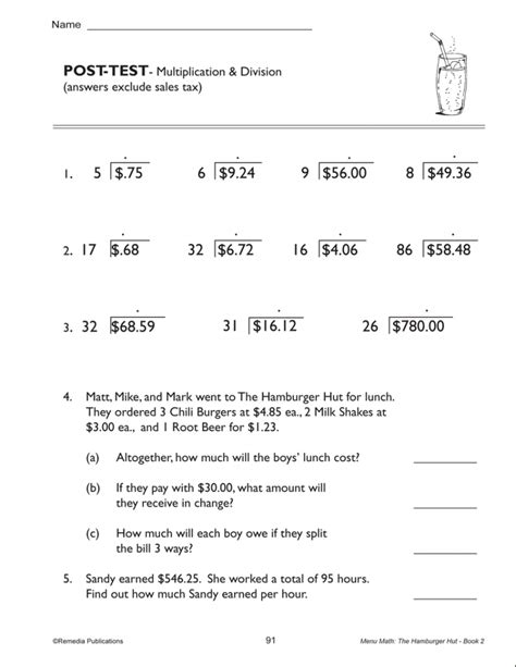 Site also contains worksheets for phonics, read/write, grammar, science and other subjects. Free Printable Menu Math Worksheets | Free Printable