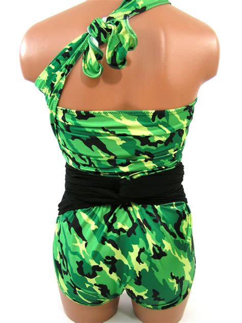 Large Bathing Suit Bright Camo Print With Classic Black Wrap Etsy