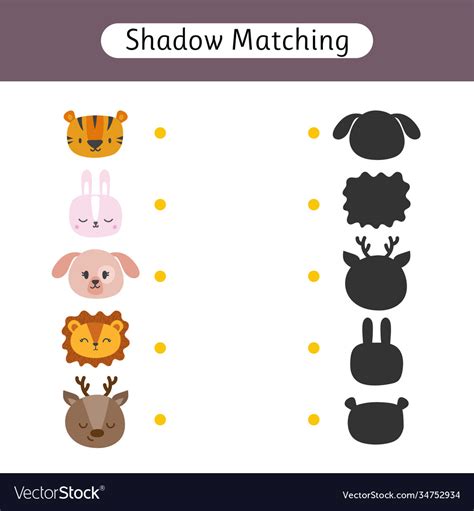 Shadow Matching Game For Kids Worksheet With Cute Vector Image