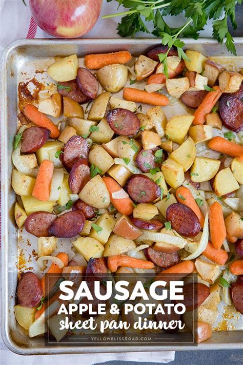 Chicken, potatoes, and peppers with smoked paprika and sherry vinegar. Smoked Sausage & Apple Sheet Pan Dinner | Recipe | Chicken sausage recipes, Dinner, Fall dinner ...