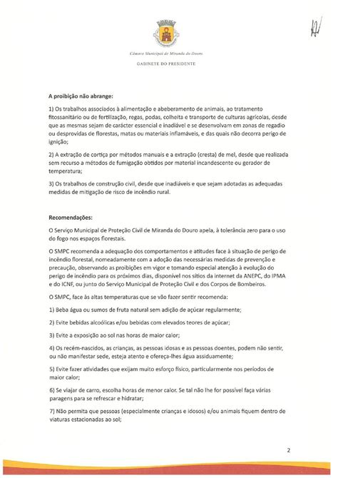 Cm Miranda Do Douro Declaração Da Situação De Contingência Para Todo O Território Continental