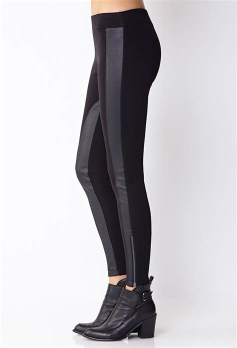 Lyst Forever 21 Contemporary Striped Faux Leather Leggings In Black