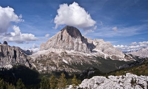 Piccolo Lagazuoi Peak Above Passo Falzarego In Dolomites Mountain Range