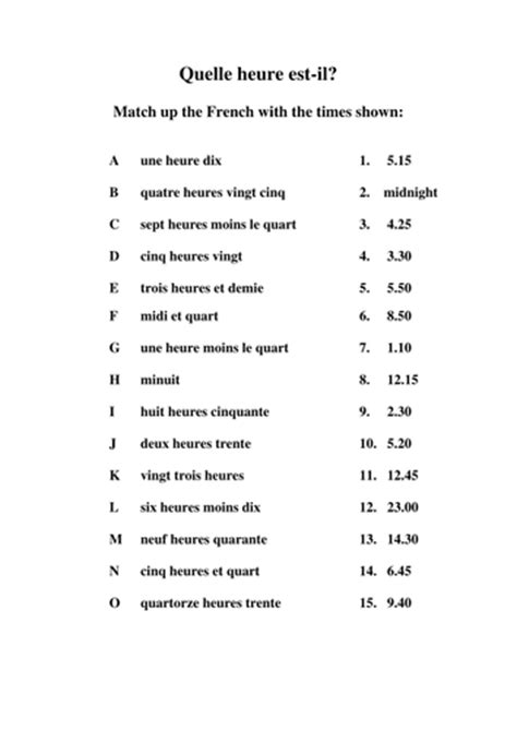 Time Match In French Teaching Resources
