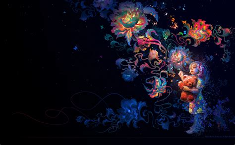 Wallpaper Digital Art Children Flowers Teddy Bears Abstract